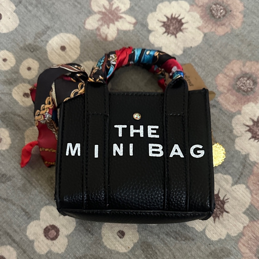 Black Mini Top-Handle Bag with Scarf-Wrapped Handle